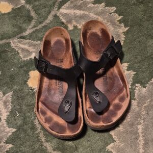 Birkenstock Black Leather Gizeh Sandals